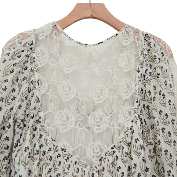 Free People Dress Womens XS Beige Nomad Child Lace Bell Sleeve Floral Bohemian - Picture 8 of 13